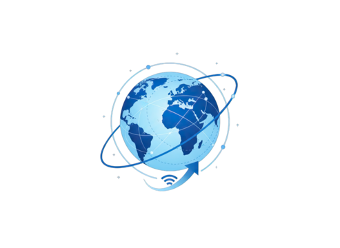 Abstract Globe Network Connections and Digital Data Streams Circling Earth Representation Blue Planet Technology Concept