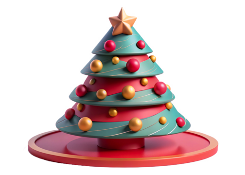 A stylized christmas tree with colorful ornaments and a golden star