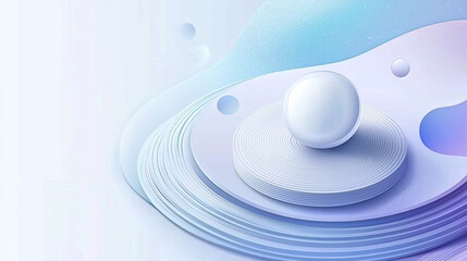 Abstract Isometric 3D Design with Concentric Geometric Shapes and a White Sphere on a Textured Platform Illuminated by Soft Gradient Lighting