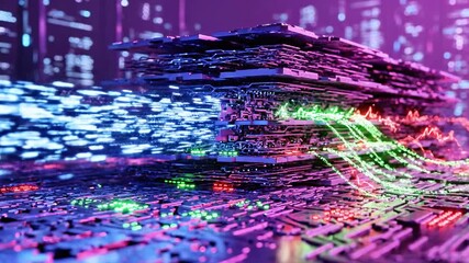 Futuristic digital abstract depicting glowing data streams within a tech infrastructure - Powered by Adobe