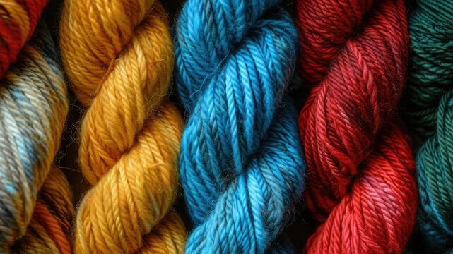 Video A close-up view of multiple yarn balls, great for craft or knitting projects