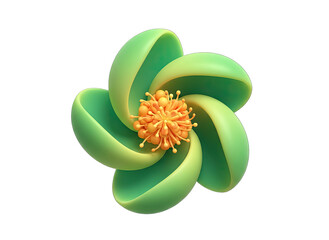 Abstract Green Flower With Orange Center Isolated on Black Background Smooth Petals Curving Inward Detailed Stamens Smooth Texture Soft Lighting