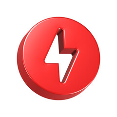 3d rendering icon thunder bolt in red button