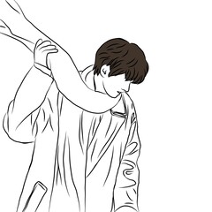 Melancholic Embrace:, Line Art of a Man Holding a Leg
​
