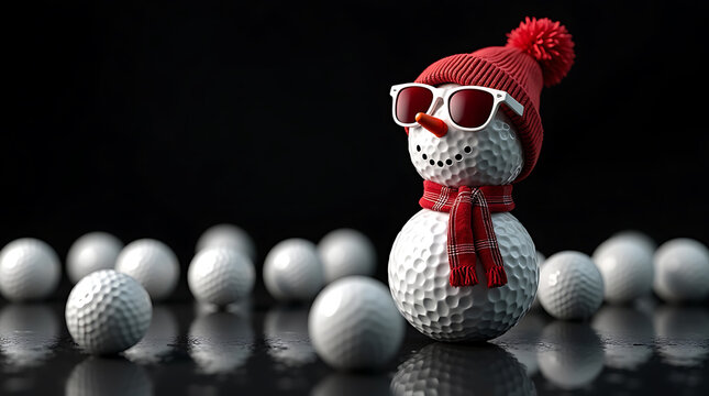 Golf ball snowman with hat and scarf holiday golf christmas season