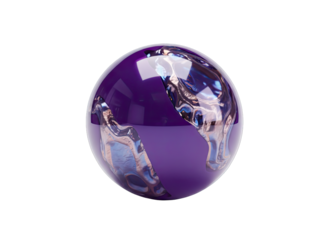Abstract Purple Sphere with Metallic Swirls Reflecting Light Isolated on Black Background High Detail 3D Render