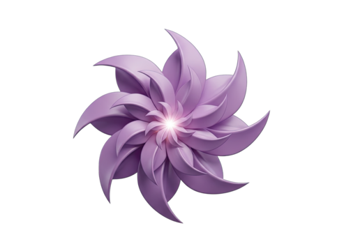 Abstract Purple Swirl Flower With Glowing Center Isolated On Transparent Background 3D Render