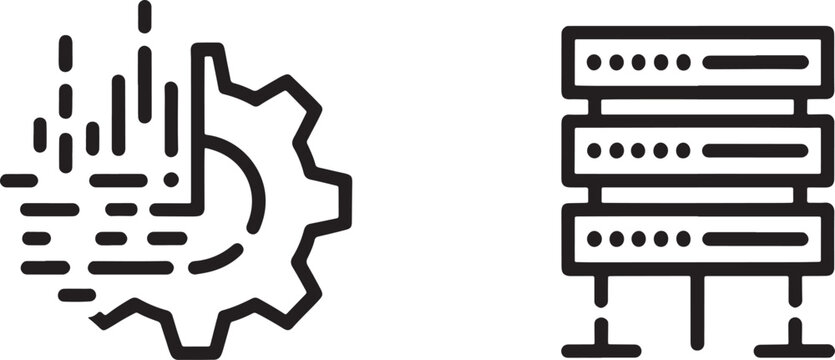 Gear with data stream and server rack icons for technology cogwheel