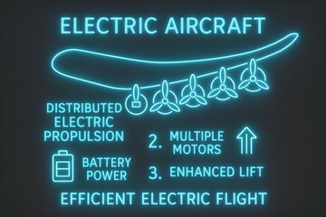 Electric Aircraft Infographic with Zero-Emission Propulsion for Sustainable Aviation Technology
