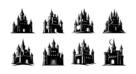 Obraz premium Collection of Gothic Castles Silhouettes for Fantasy and Fairyta