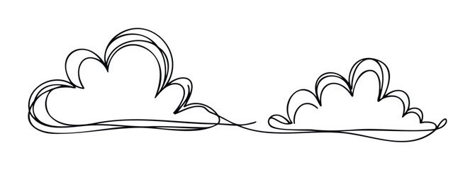 Minimalist black line drawing of two fluffy clouds, suggesting a dreamy atmosphere for weather forecasts or creative projects.