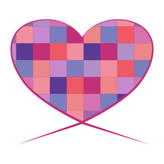 Dessin d'un c&oelig;ur rempli de carr&eacute;s color&eacute;s de la m&ecirc;me tonalit&eacute;