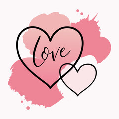 Hand drawn hearts pink watercolor background love aesthetic vector