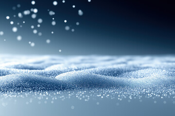 Pristine winter snow surface sparkles with crystalline frost and falling particles.