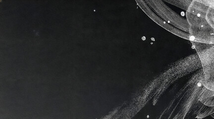 Abstract black background with swirling white particles creating a dynamic sense of movement. Ideal...