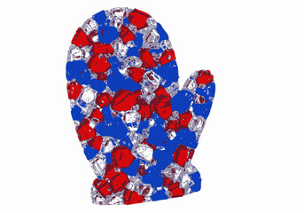 Abstract Mitten Illustration with Red White and Blue Geometric Shapes.