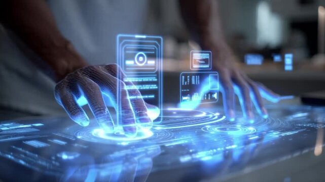 Futuristic Holographic Interface Human Interaction with Digital Technology