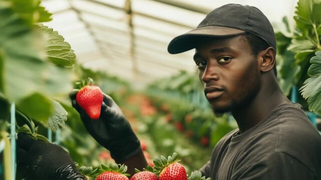 Video A person collecting strawberries from a controlled environment