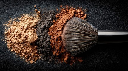 Elegant makeup brush with earth tone shadows for professional beauty looks and cosmetic product promotions, perfect for fashion blogs and beauty tutorials, stunning close up