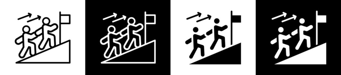 Leadership Support Icon Set In Black And White Filled Style Collection