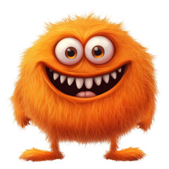 Obraz premium Friendly orange monster with big eyes and wide smile standing cheerfully in a bright setting.