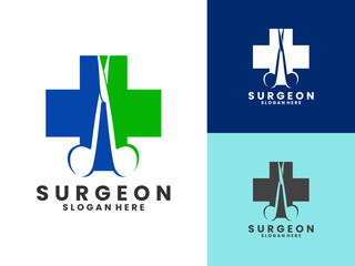 Surgical scissors with medical icon logo design vector. Surgeon logo design inspirations