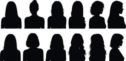 Diverse female silhouette portraits a collection of head and shoulder outlines