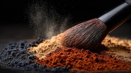 Experience the beauty of flawless makeup with this professional brush and vibrant powder, perfect for showcasing cosmetic artistry and the transformative power of beauty products