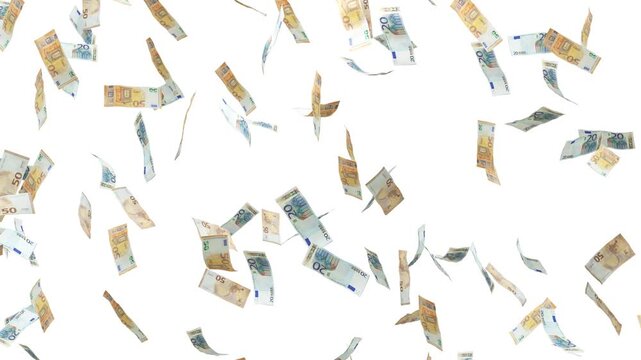 fifty and twenty euros Banknotes falling - separate alpha channel