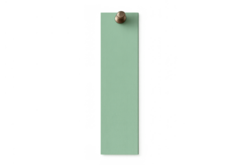 Green paper strip with thumbtack pinning a blank banner, creating a sticky note on transparent background