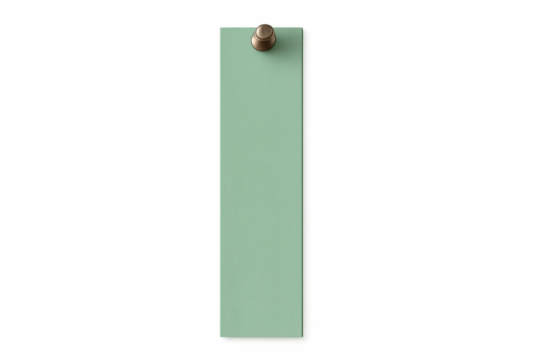 Green paper strip with thumbtack pinning a blank banner, creating a sticky note on transparent background