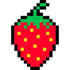 Pixel Art Strawberry &ndash; Retro Fruit Icon, Cartoon Strawberry 