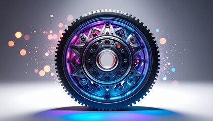 Obraz premium Brightly lit wheel with colorful effects showcasing modern design and technology for automotive enthusiasts