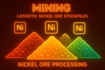 Neon Nickel Infographic with Metal Properties and Uses for Industrial Science Education
