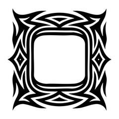 Detailed tribal frame with concentric curved lines and mirrored blade shapes