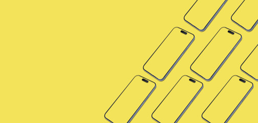 Modern Mobile Phones with copy space on yellow banner