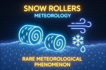 Neon Snow Rollers Infographic with Rare Winter Formation for Meteorology and Weather Science

