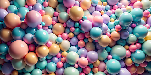 Colorful arrangement of glossy spheres in pastel shades creating an eye-catching abstract pattern in a playful design