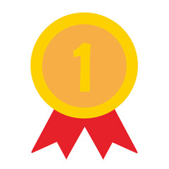 First Place Medal Icon with Red Ribbon Element