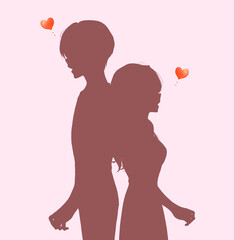 背中合わせの男女　恋愛　シルエット