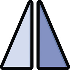 Two blue triangles side by side on a transparent background symbolizing division or comparison