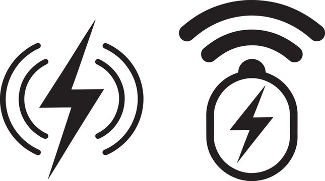 Wireless charging and signal icons on white background power energy