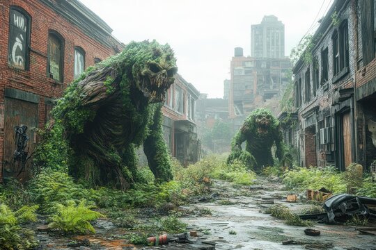 Mutated creatures roaming urban ruins