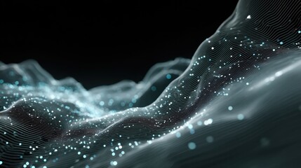 Naklejka premium Abstract digital landscape with glowing particles