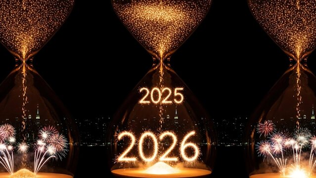 Spectacular Fireworks Display Celebrating the Transition from 2025 to 2026.