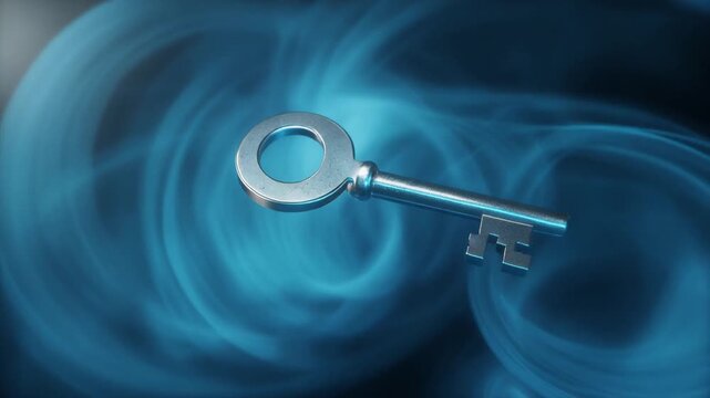 Unlocking Success A Key to Opportunity on an Abstract Turquoise Backdrop