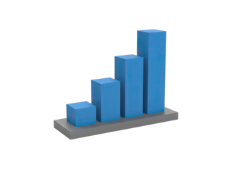 Blue Bar Chart Graphic Representing Growth on a Gray Base Against a Transparent Background with Soft Lighting and Clean Rendering