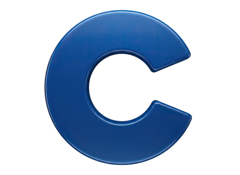 Blue C Letter Icon Rendered In 3D With Metallic Details Isolated On Transparent Background - Powered by Adobe