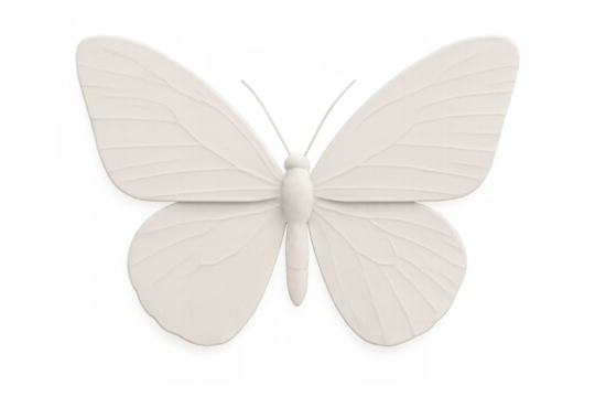 White minimalist butterfly 3d render, showcasing elegant insect design for decoration or wall art on transparent background