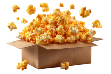Golden Popcorn Burst: An overflowing box of perfectly popped popcorn offers a visual symphony of textures and flavors. Each kernel is a promise of a delightful experience.